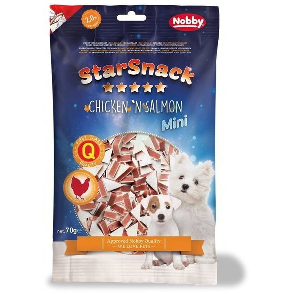 Prírodná pochúťka pre psy z kuracieho mäsa a lososa Mini Chicken'n Salmon 70g