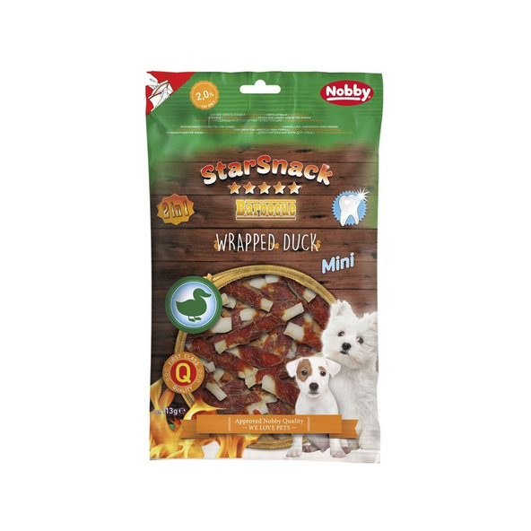 Pochúťka pre psy z byvolej kože s kačacím mäsom Mini Wrapped Duck 113g