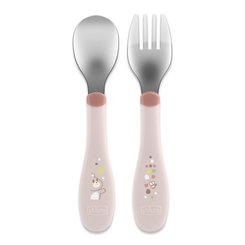 CHICCO Príbor detský z nerezovej oceli pink 18m+