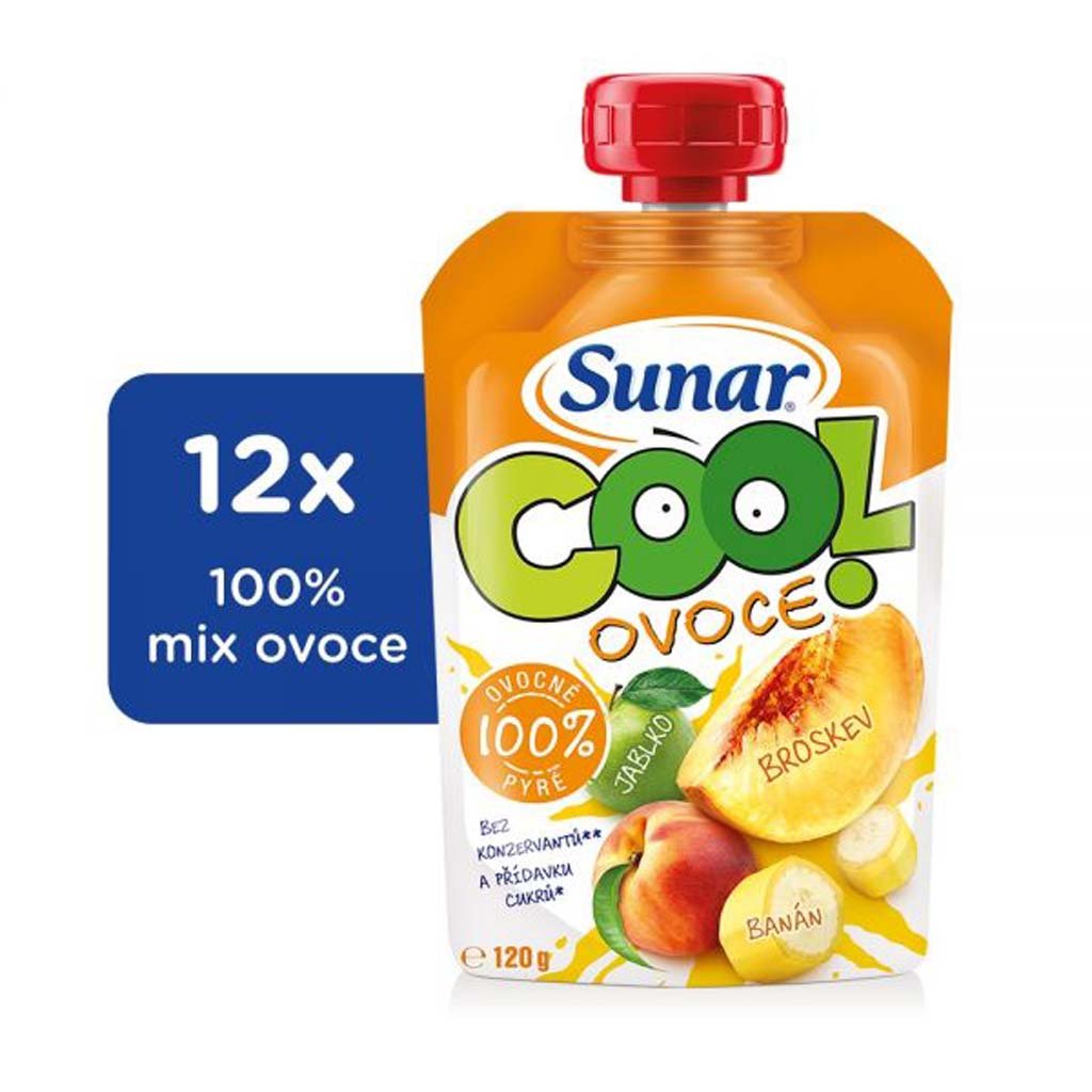 E-shop 12x SUNAR Cool ovoce Broskev-Banán-Jablko (120 g) - ovocný příkrm