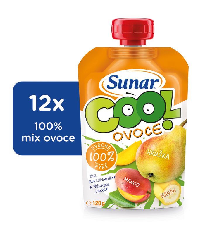 E-shop 12x SUNAR Cool ovoce Hruška-Banán-Mango (120 g) - ovocný příkrm