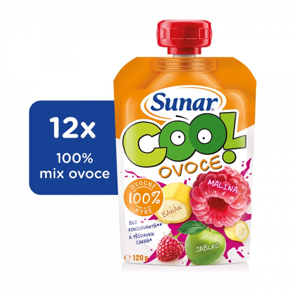 E-shop 12x SUNAR Cool ovoce Malina-Banán-Jablko (120 g) - ovocný příkrm
