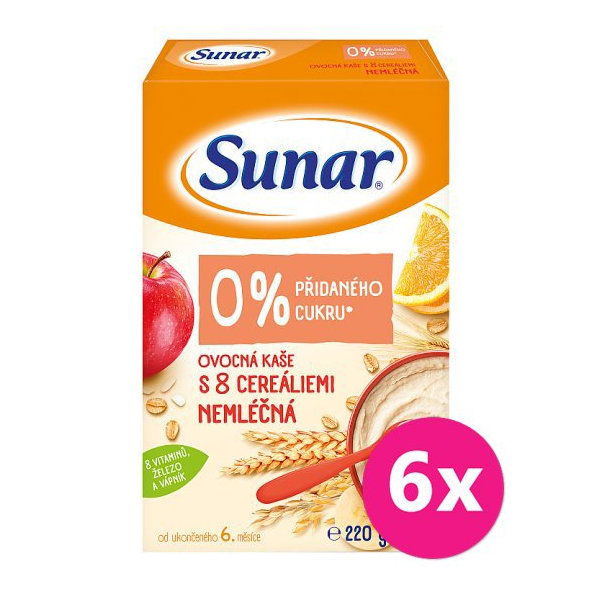 6x SUNAR Nemliečna kaša ovocná s 8 cereáliami 220 g