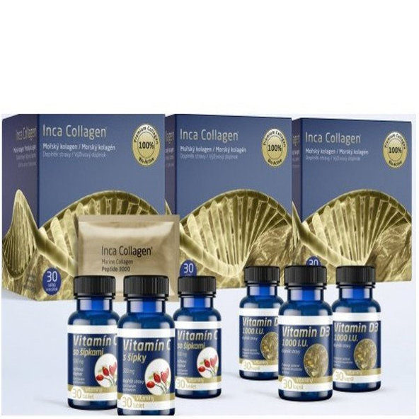 Inca Collagen bioaktívny morský kolagén v prášku  3 x 30 ks s vitamínom C a D