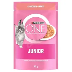 PURINA ONE cat Junior mini filetky s lososom a mrkvou v šťave kapsičky pre mačky 26x85g