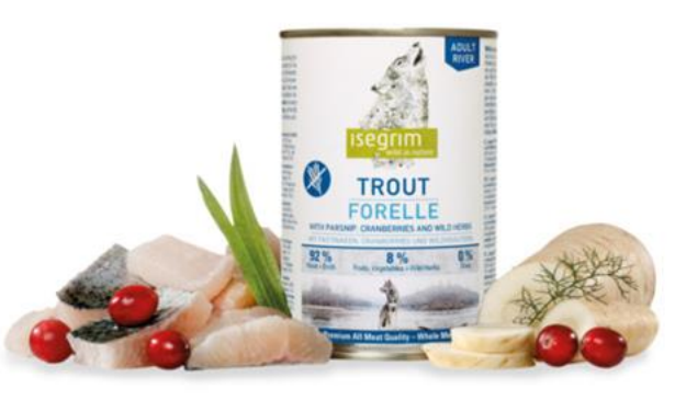E-shop ISEGRIM dog Adult Trout with Parsnip, Cranberries & Wild Herbs konzervy pre psy 6x400g