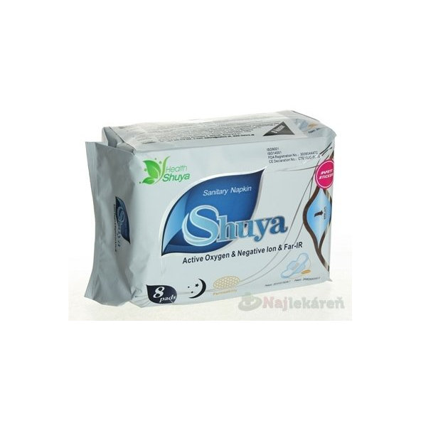 Shuya Ultratenké hygienické vložky Nočné s krídelkami, Active Oxygen&Negative lon&Far-IR, 8ks