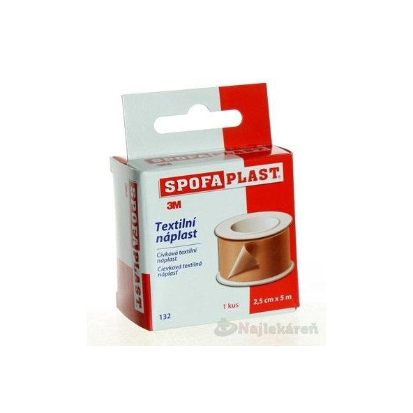 3M SPOFAPLAST č.132 Textilná náplasť (2,5cmx5m) fixačná, cievka 1ks
