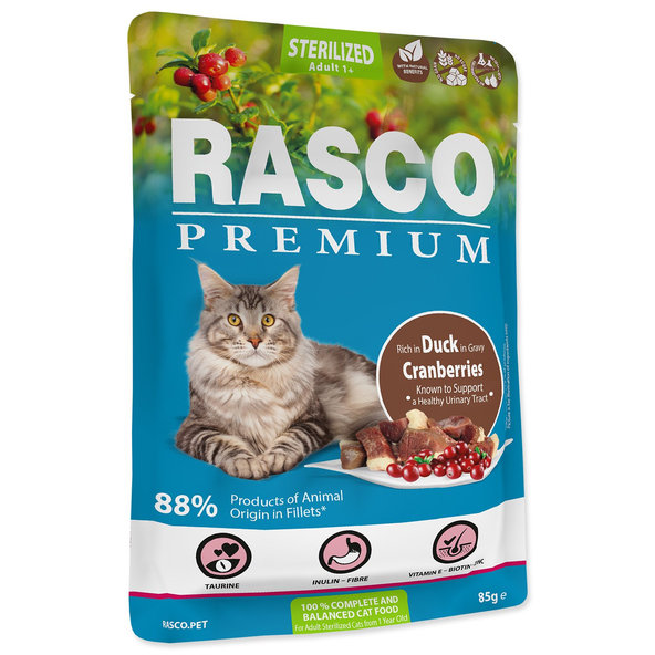 Rasco Premium Sterilized kapsička kačka s brusnicou 28 x 85 g