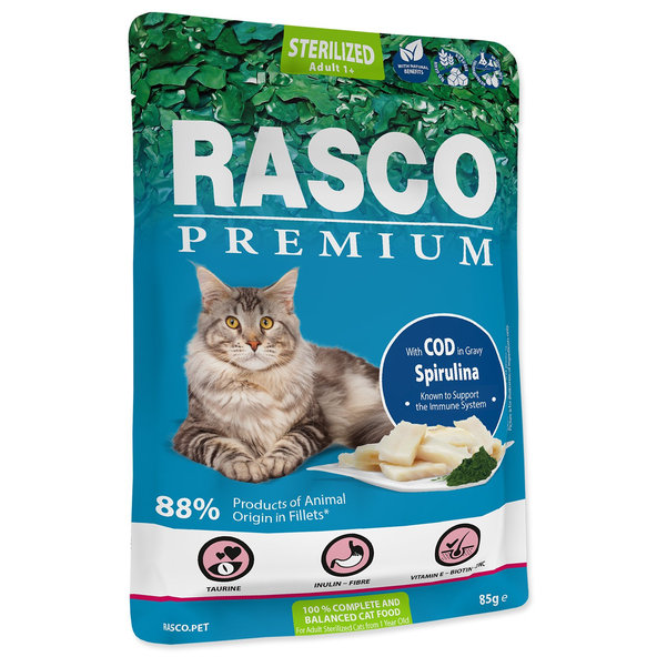 Rasco Premium Sterilized kapsička treska so spirulínou 28 x 85 g