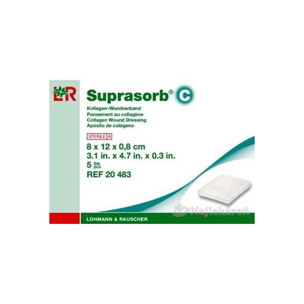 SUPRASORB C KRYTIE NA RANY kolagénové, s obsahom bovinného kolagénu (8x12x0,8cm) 5ks