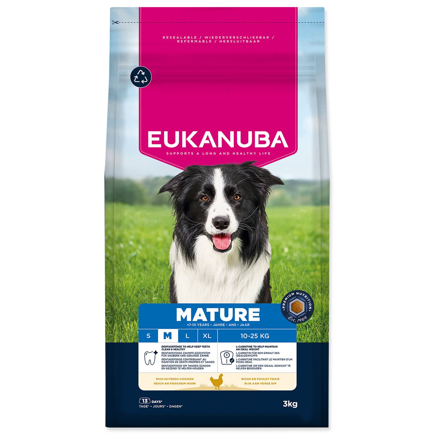 EUKANUBA Mature Medium krmivo pre psy s čerstvým kuracím mäsom 3 kg