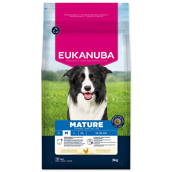 EUKANUBA Mature Medium krmivo pre psy s čerstvým kuracím mäsom 3 kg
