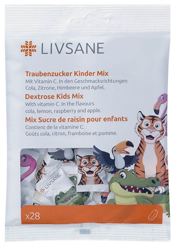 E-shop LIVSANE Dextróza pre deti Mix žuvacie tablety s vitamínom C 28 ks