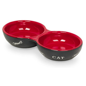 "Cat" dvojmiska 2x130ml čierna/červená