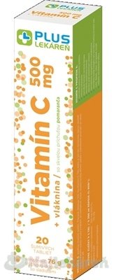 E-shop Plus Lekáreň Vitamín C 500mg + vláknina tbl eff s príchuťou pomaranča 20 ks