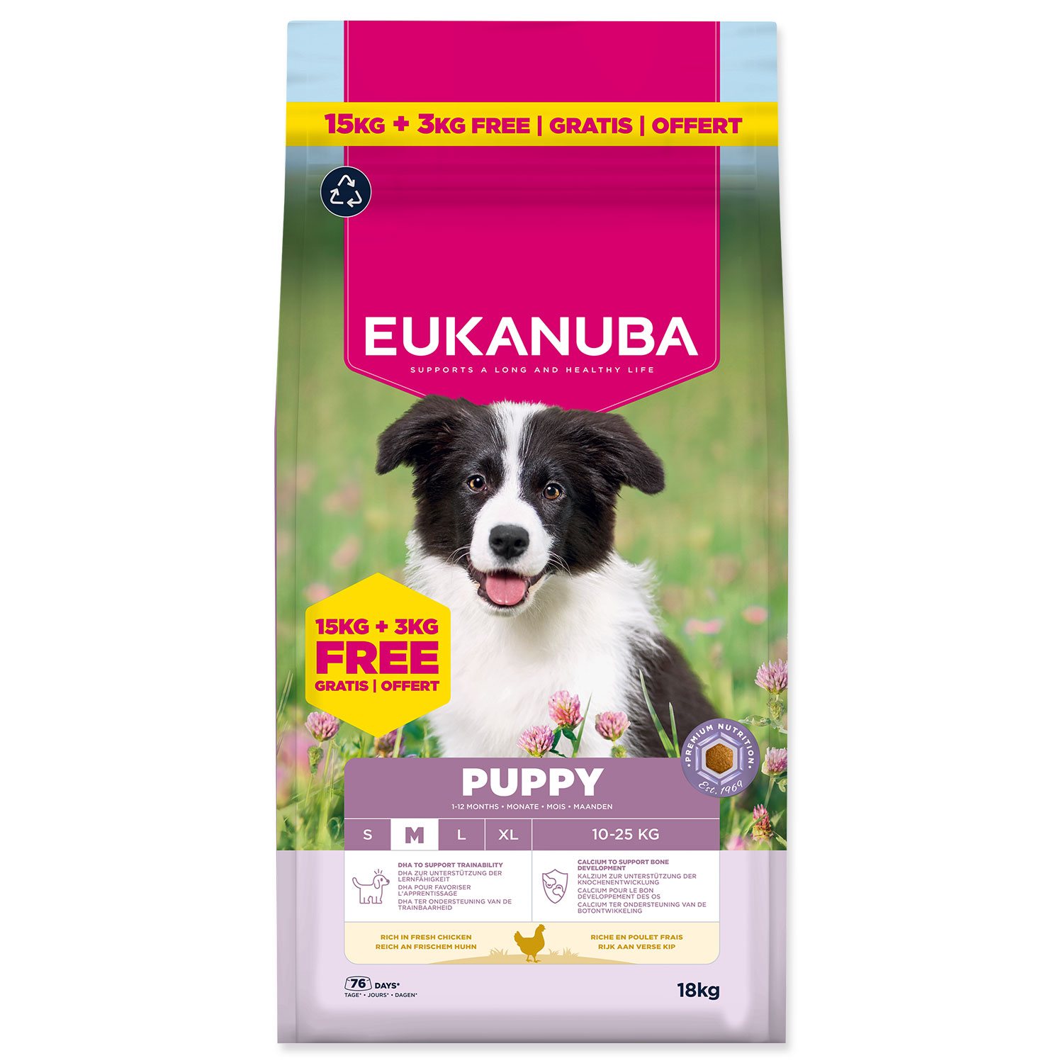 EUKANUBA Puppy Medium krmivo s kuracím mäsom 15 + 3 kg