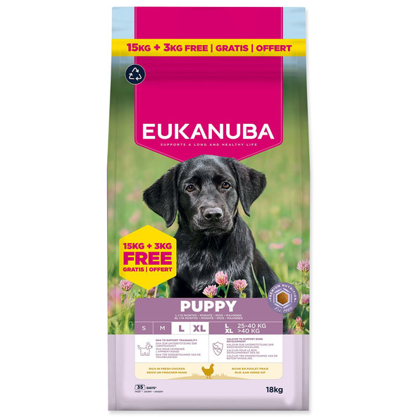 EUKANUBA Puppy Large Breed krmivo s kuracím mäsom 15 + 3 kg