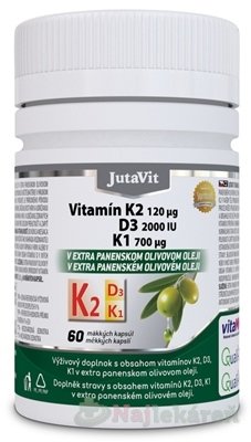 E-shop JutaVit Vitamín K2 120 µg, D3 2000 IU, K1 700 µg, 60 cps