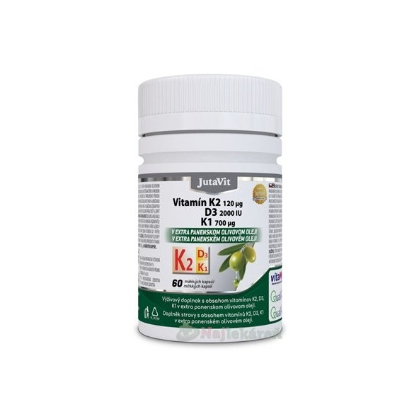 JutaVit Vitamín K2 120 µg, D3 2000 IU, K1 700 µg, 60 cps