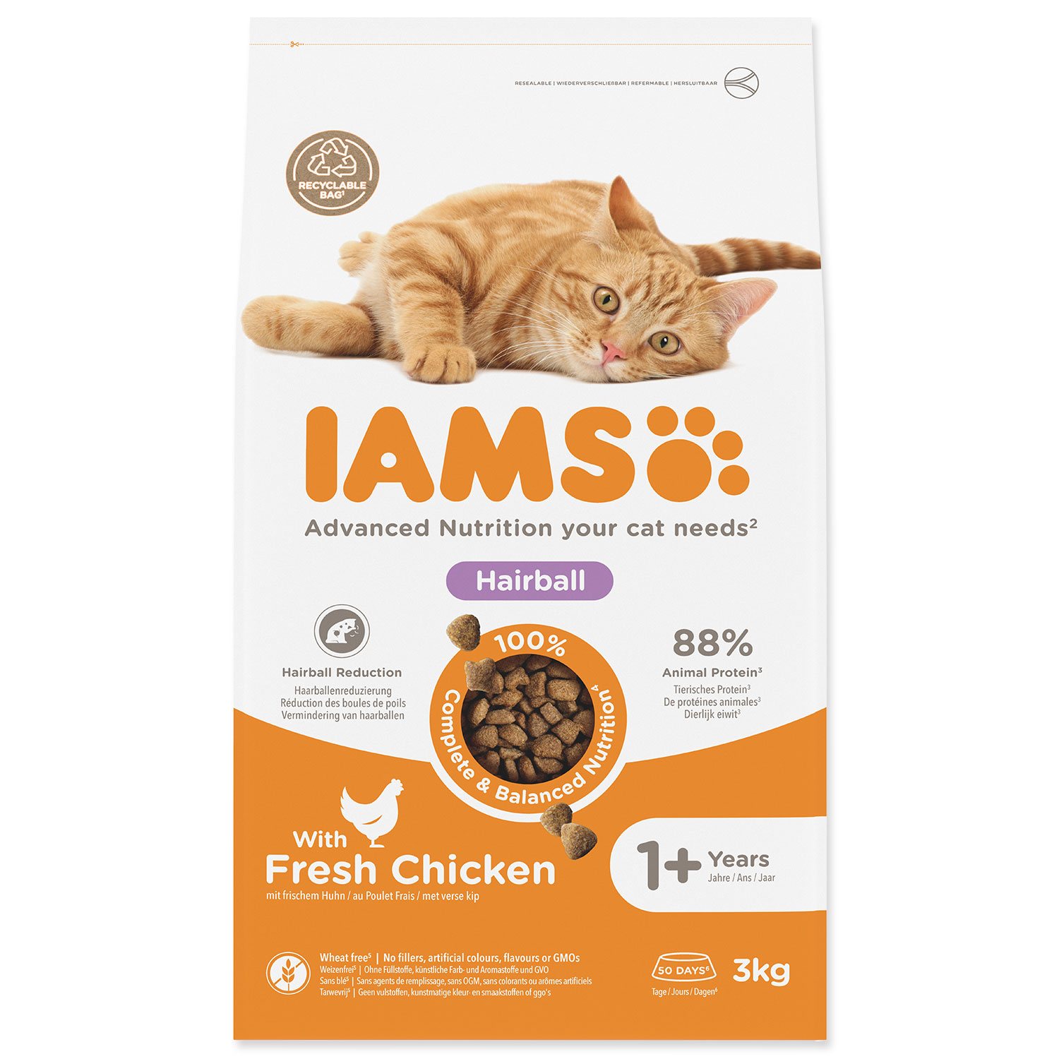IAMS CAT AD Hairball controll with chicken granule pre mačky 3kg