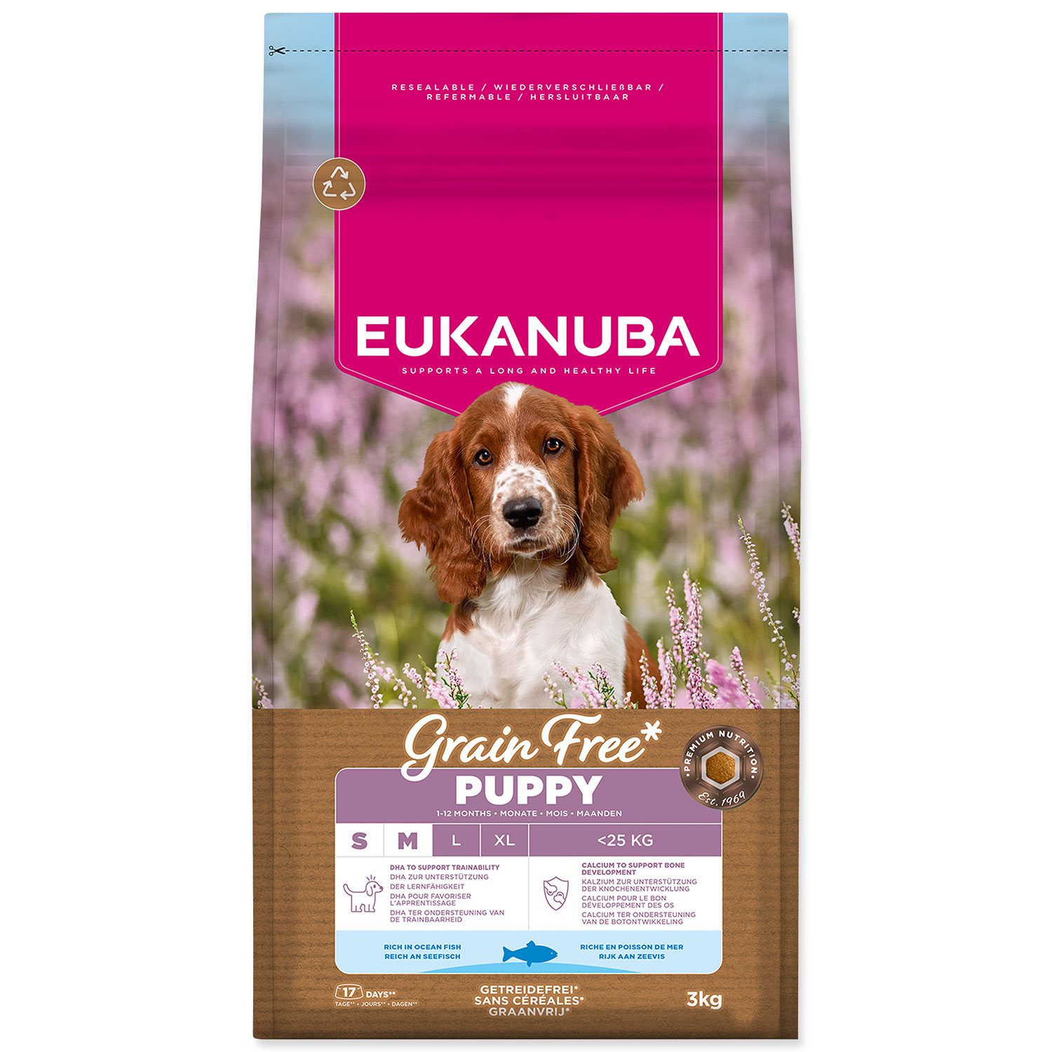 EUKANUBA Grain Free Puppy Small & Medium krmivo s morskými rybami 3 kg