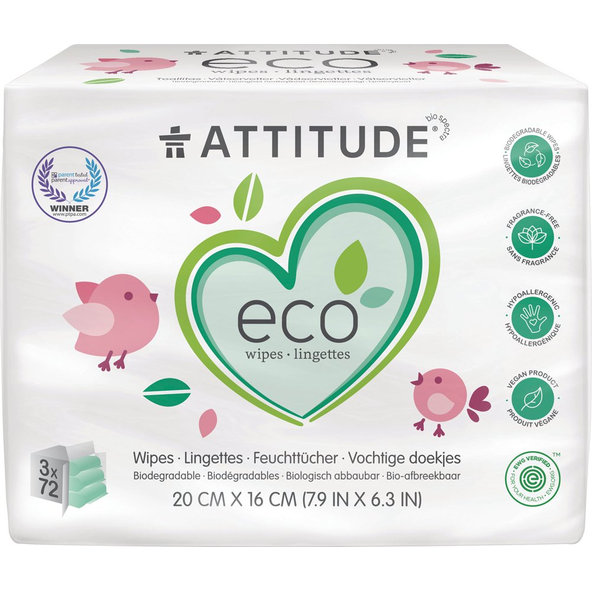 3x ATTITUDE Vlhčené ubrousky bez vůně 72 ks