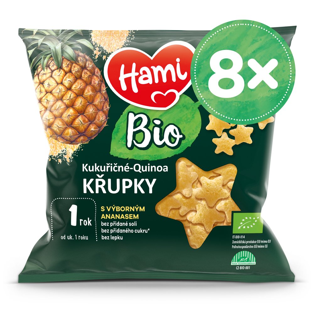 E-shop 8x HAMI BIO Chrumky kukuričné-quinoa s výborným ananásom 20 g, 12+