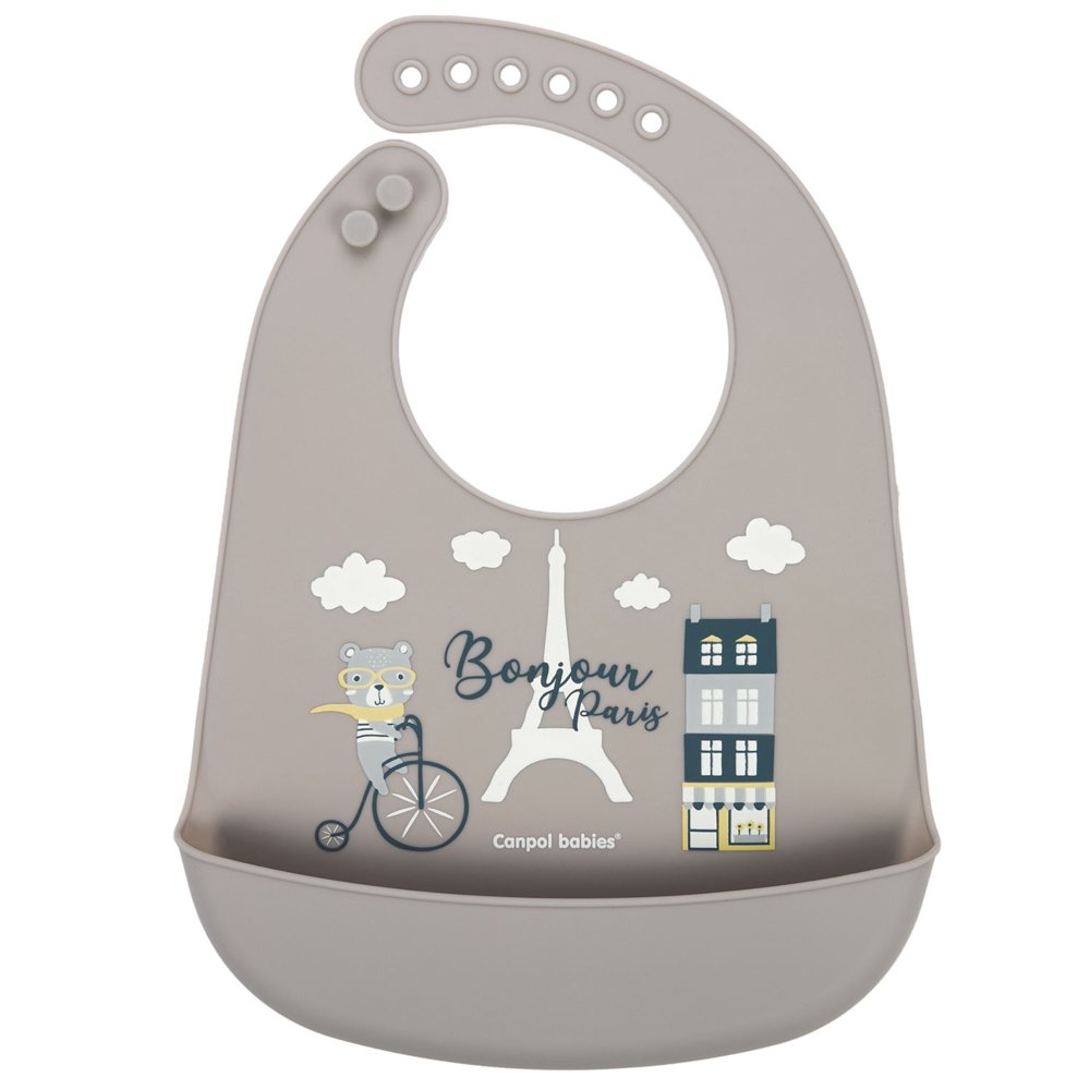 E-shop CANPOL BABIES Podbradník silikónový s vreckom Bonjour Paris béžový
