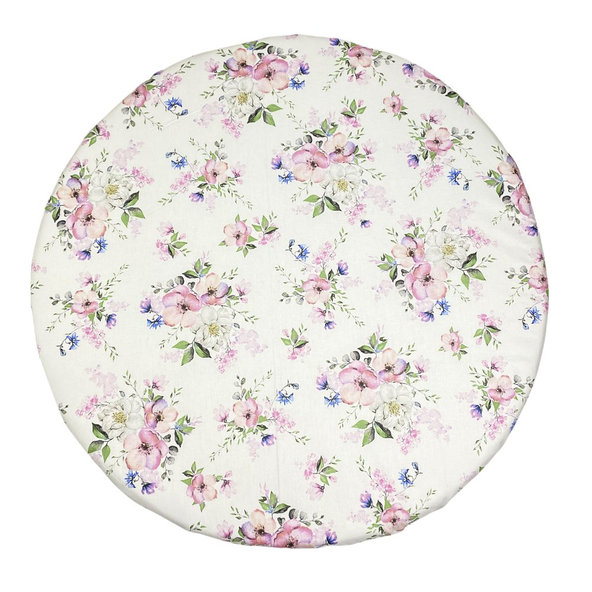 MIMIKO Prestieradlo na okrúhly matrac 
Kvety na bielom