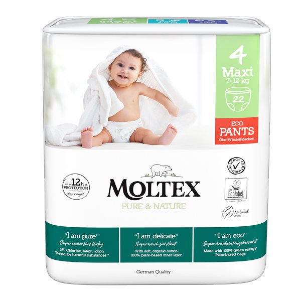 E-shop MOLTEX Pure&Nature Nohavičky plienkové jednorazové 4 Maxi (7-12 kg) 22 ks
