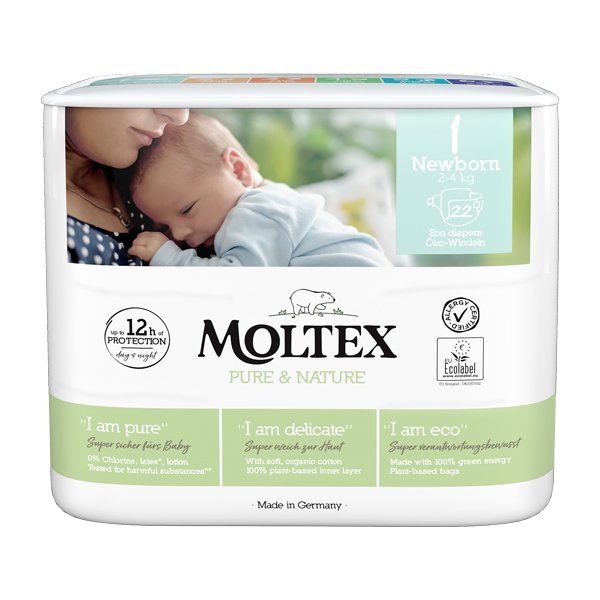 E-shop MOLTEX Pure&Nature Plienky jednorazové 1 Newborn (2-4 kg) 22 ks