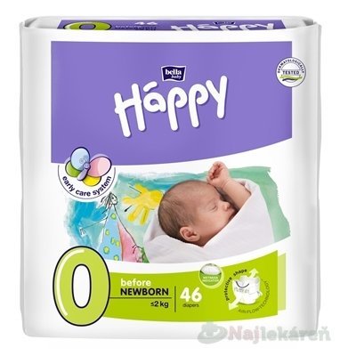 E-shop Bella HAPPY 0 Before NEWBORN detské plienky pre predčasne narodené deti, 46 ks
