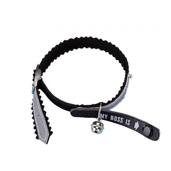 Obojok pre mačky so zubatým okrajom "My Boss is" čierna