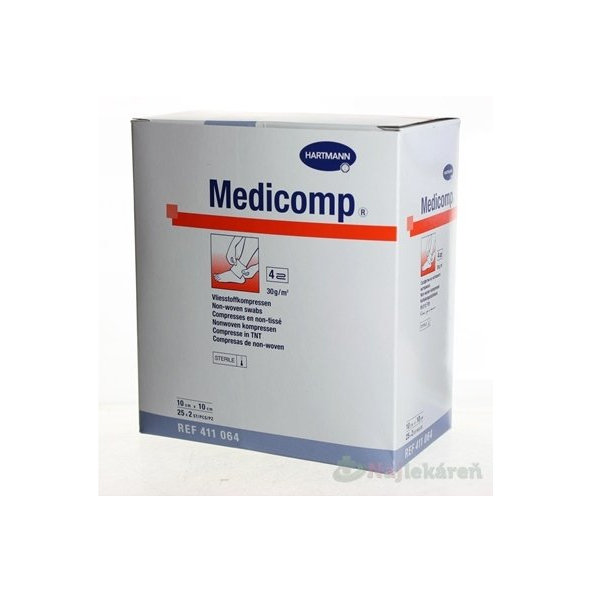 MEDICOMP kompres z netkaného textilu, sterilný (10cmx10cm) 25x2 (50ks)