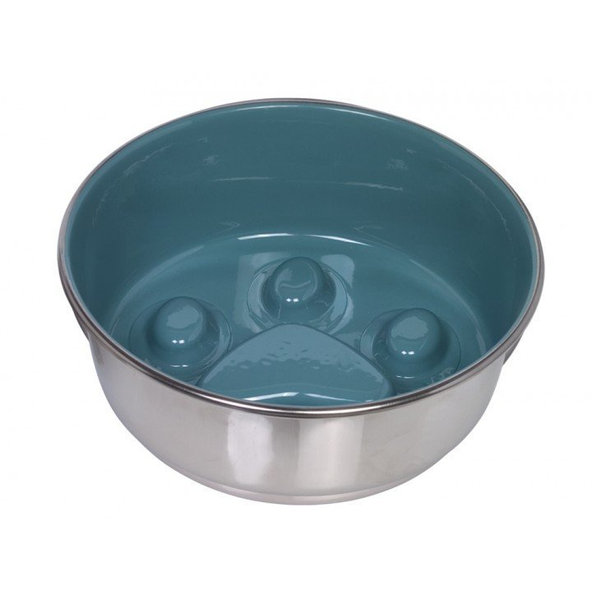 Nerezová miska pre psy a mačky proti hltaniu "Paw" L sivo-zelená