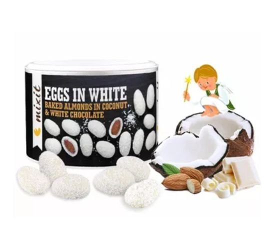 E-shop Kokosové vajíčka s mandľou v bielej čokoláde Mixit 240 g