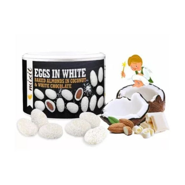Kokosové vajíčka s mandľou v bielej čokoláde Mixit 240 g