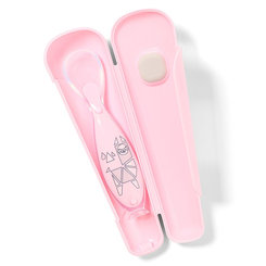 BABYONO Lyžička silikónová s obalom 6 m+ ružová