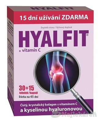 E-shop HYALFIT + vitamín C, k normálnej tvorbe kolagénu, 45 ks