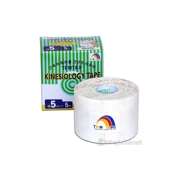 TEMTEX KINESOLOGY TAPE tejpovacia páska, 5cmx5m, biela 1ks