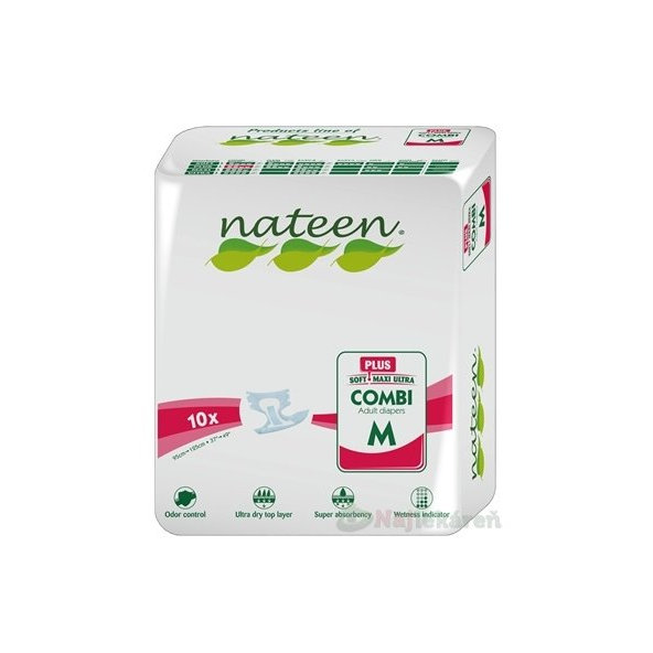 Nateen COMBI PLUS M plienky inkontinenčné, obvod bokov 95-125cm, savosť 2450ml, 10ks