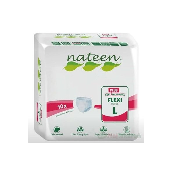 Nateen FLEXI PLUS L nohavičky plienkové, obvod bokov 110-170cm, savosť 2550ml, 10ks