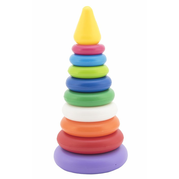 TEDDIES Skladačka pyramída s krúžkami mix so žltou, 12m+