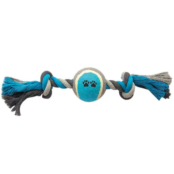 Hračka DUVO+ Lano s 2 uzlami a tenisovou loptou na ťahanie bavlna 40cm
