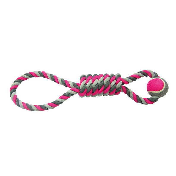 Hračka DUVO+ Lano stočené so slučkou a tenisovou loptou na ťahanie bavlna 53cm