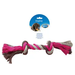 Hračka DUVO+ Lano s 2 uzlami na ťahanie ružovo-šeo-sivé Medium 26cm