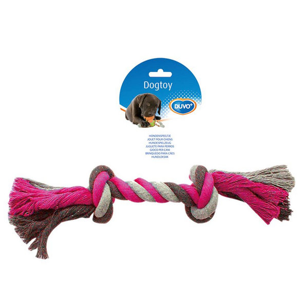 Hračka DUVO+ Lano s 2 uzlami na ťahanie ružovo-šeo-sivé Medium 26cm