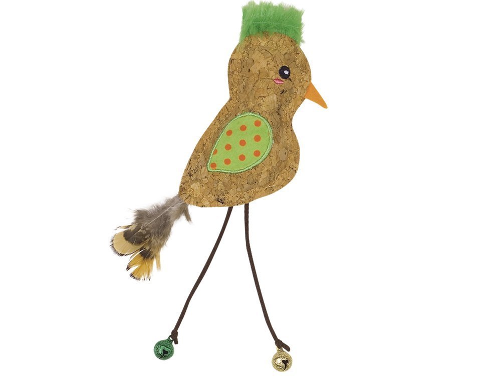 E-shop Korkový vtáčik s catnipom zelený hračka 21cm