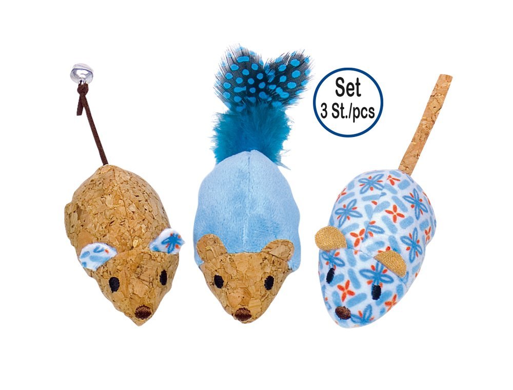 E-shop Plyšové myšky s catnipom modrá 12cm, Set 3ks